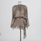 Explosion Mesh Bubble Sleeve Skirt 2025 Summer New Folding Lotus Side Design Short Dress