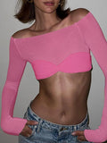 Ruched Off Shoulder Long Sleeve Crop Top-Outfit