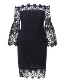 ZANZEA 2022 Summer Women Mini Dress Sexy Patchwork Lace Solid Off Shoulder Slash Neck Flare Sleeve Party Dresses Elegant