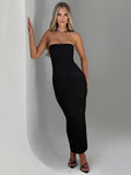 Solid Strapless Bodycon Midi Dress-Outfit