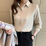 2022 Autumn Satin Women's Shirts Fashion Silk Button Solid OL Elegant Ladies Tops Long Sleeve Blouse Basic Women Shirts