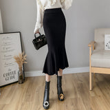 And Winter Elastic Slim Knitted Half-Body Skirt Medium-Long Korean Version High-Waisted Thin Fish Tail Buttocks A-Shaped Skirt-Outfit