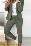 Women Office Jacket Top And Pants Print Suit Casual Office Female Pants Two Piece Set Elegant Slim Fit Long Pants Matching