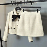 2023 Autumn Winter 2 Piece Set Women Short Woolen Tweed Jacket Coat & Bodycon Mini Skirt Set Women Two Piece