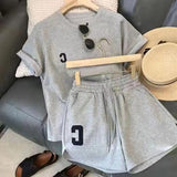Sports Suits Women Summer Short Sleeve T-shirt Tops Wide Leg Shorts Two Piece Sets Letter Embroidery Womens Sporty