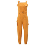 Jumpsuits Solid Fashion Casual Style Romper Cargo Pants Ladies Sleeveless Straps Belted Overalls With Pockets Female