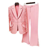 Fongt Star Fashion New Lace Splicing Body A Buckle Suit Horn Trouser Set Two Sets
