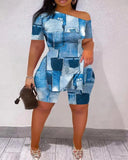 New Fashion Leisure Oblique Collar Shoulder Print Suit-Outfit