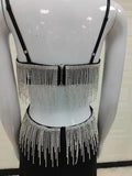 Black Cupped Cut-Out Rhinestone Tassel Maxi Dress-Outfit