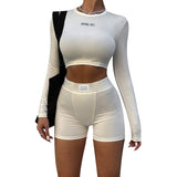 new knitted round neck long-sleeved three-point shorts two-piece set women's winter fashion sports all-match suit-Outfit