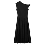 Fongt Women's ZA Summer New Temperament Light Long Shoulder Folded Dress
