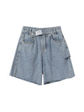 Waist Denim Shorts Women Fashion 2023 New Casual Harajuku Wide Legs Ripped Jeans Short Washed Female Summer Cotton