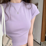 Splicing Design Feel Bottom Shirt Spring And Autumn New Loose High Waist Thin Short-Sleeved T-Shirt