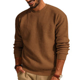 Fongt Solid Color Round Neck Sweater Jumsweater Men's Sweater Waffg Casual Men's