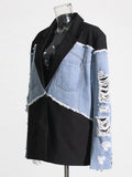 Loose Niche Trend Denstalt Suit Suit Suit Suit Suit Suit Jacket Woman In The Summer Of 2025 New Denim Splicing Color