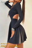 Sleeve Dress Pleated Party Dress Black Bodycon Dress Autumn Winter Cut Out Streetwear Chrismas Clothes Backless Mini