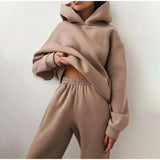 Women's Tracksuit Autumn Fleece Sweatshirts Two Piece Set Casual Oversized Solid Female Sports Hoodie Suit Long Pant
