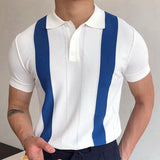 Fongt Men'swear Summer Short-Sleeved Knitwear White Striped Business POLO Shirt
