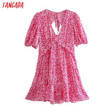 2021 Summer Women Leopard Print Robe Dress Puff Short Sleeve Backless Ladies Mini Dress Vestidos