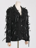 Fongt Spring New Fashion Personality V Collar Long Sleeve Three-Dimensional Bow Splicing Design Sense Small Suit Jacket Female-Outfit