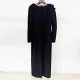Fongt Early Autumn New Star Fashion Wood Ear Three-Dimensional Decorative Long Sleeve Long Dress