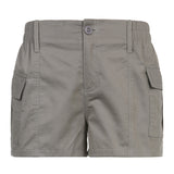Summer Hot Girls Street Retro To Make Old Low-Waisted Asymmetrical Pocket Tooling Woven Casual Shorts-Outfit