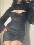Long Sleeve Crochet Bolero Knit Top-Outfit