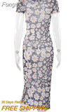 Dress Mesh Transparent Maxi Dresses Y2K Aesthetic Short Sleeve Skinny Bodycon 90s Vintage Long Dress Summer