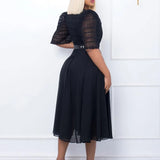 Fongt Belt 2025 New Fashion Splicing Chiffon Nails African Dress