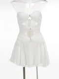 High-End Women's New Solid Color Sexy Hollow Bragy Dress High-End Temperament Folded Dress