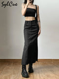 Simple Black Split Sexy Slim Hot Versatile Light Cool Thin Summer Women's Mature Feminine Charm Street Skirt Long-Outfit