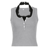 Lace Stitching Fake Two Tank Top-Outfit