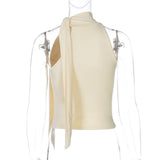 High Collar Tie Up Top-Outfit
