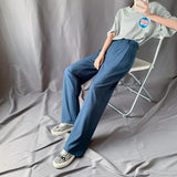 Lengthen Length Solid Pants Women 2020 Summer Elastic Waist High Waist Trouser Female Full Length Pocket Wide Leg