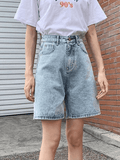 High Waist Straight Leg Denim Shorts-Outfit
