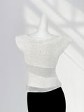 Fongt Sense Beauty Irregular Design Sense White Sweater Female Summer Splicing Perspective Small Flying Sleeve Jacket Ins-Outfit