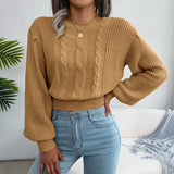 Wind Shooting Autumn And Winter Leisure Lantern Sleeves Waist Knitted Sweater Women's