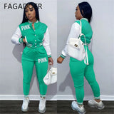 Pink Printed Baseball Coat Pants Two Piece Sets Spring Fall Outfits Womens Track Suits Casual Fashion Streetwear