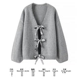 Fongt 2025 New Women's Fashion Casual Bow Tie With Small Fragrant Knitted Cardigan Jacket