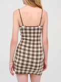 Fongt Luxury Retro Sweet Style Dress Women 2025 Summer New Lattice Print Design Short Sling