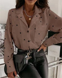 Women Simply Candy Color Single Breasted Polka Dot Shirts Office Lady Blouses Long Sleeve Blouse Roupas Chic Chemise