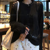 Fashion Women Gothic Kintted Sweater Sexy Hollowed Out Chic Loose Pullover Sweaters Spring Solid Casual Streetwear Mujer-Outfit