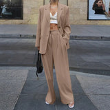 Piece Sets Womens Outifits ZANZEA Spring Urban Tracksuit Elegant Blazer Suits Fashion Long Sleeve Tops Wide Leg Pants