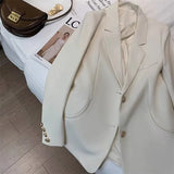 Fongt Suit Jacket Female GJ Sense Spring Autumn 2024 New White Korean Version Fashion Long Small Suit-Outfit