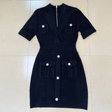 STREET Newest 2022 Designer Runway Fashion Women's Short Sleeve Notched Collar Lion Buttons Knitted