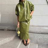 Fongt 2025 New Temperament Casual Bright Collar Jacket Jacket Skirt Suit