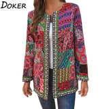 Print Coats And Jackets Women Autumn Long Sleeve Plus Size Cotton Linen Loose Ladies Tops Oversized Cardigan