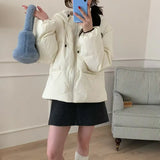 Winter Down Jacket Female Short Style 2024 Minority Korean Hooded White Duck Velvet Loose Puff Feeling Bread Coat Tide-Outfit