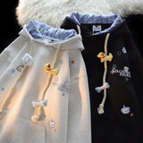 Fongt Little Bear Lattice Hoodie Women's Autumn And Winter New Loose Lazy Design Couple Open Shirt Coat