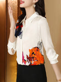 Women Shirt Printed Long Sleeve Blouse Button Up Shirt Cheap and Pretty Blouses Satin Womens Tops OL Elegant Woman